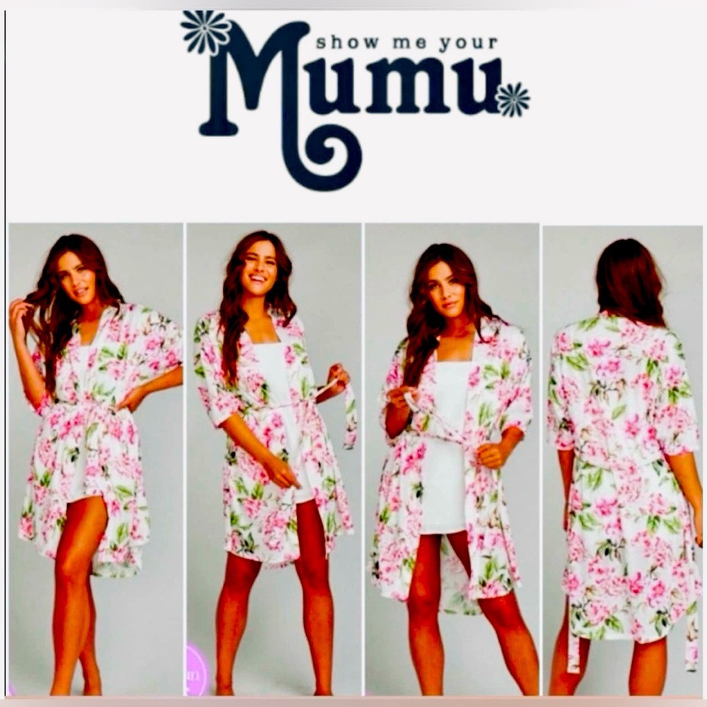 SHOW ME YOUR MUMU GARDEN OF BLOOMS BELTED BRIE ROBE PAJAMA BEACH COVER UP~OS
